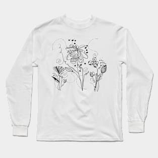 Summer time abstract black flowers Long Sleeve T-Shirt